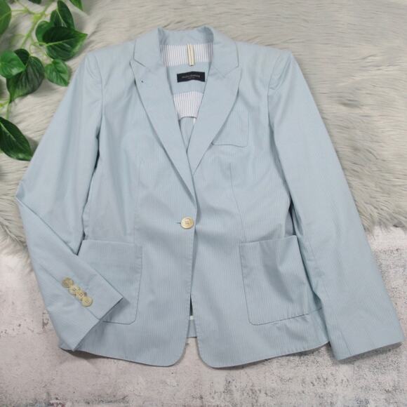 PIAZZA SEMPIONE Blue Pinstriped Single Button Blazer Italian Size 44 US Size 8 - Picture 5 of 13